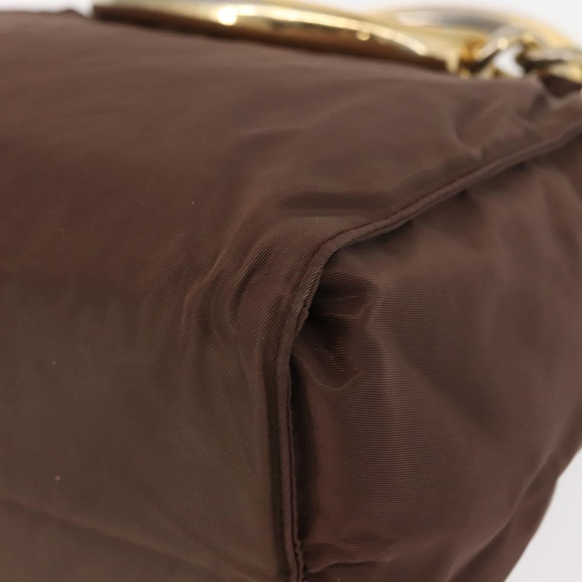 Prada PRADA Hand Bag Nylon Brown Gold Authentic 148292