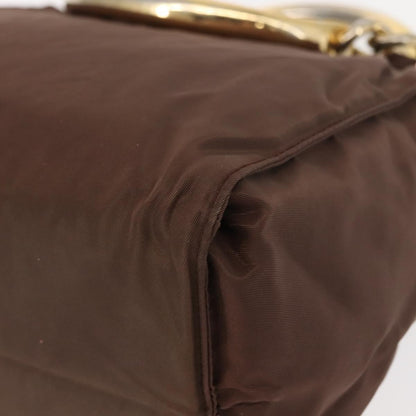 Prada PRADA Hand Bag Nylon Brown Gold Authentic 148292