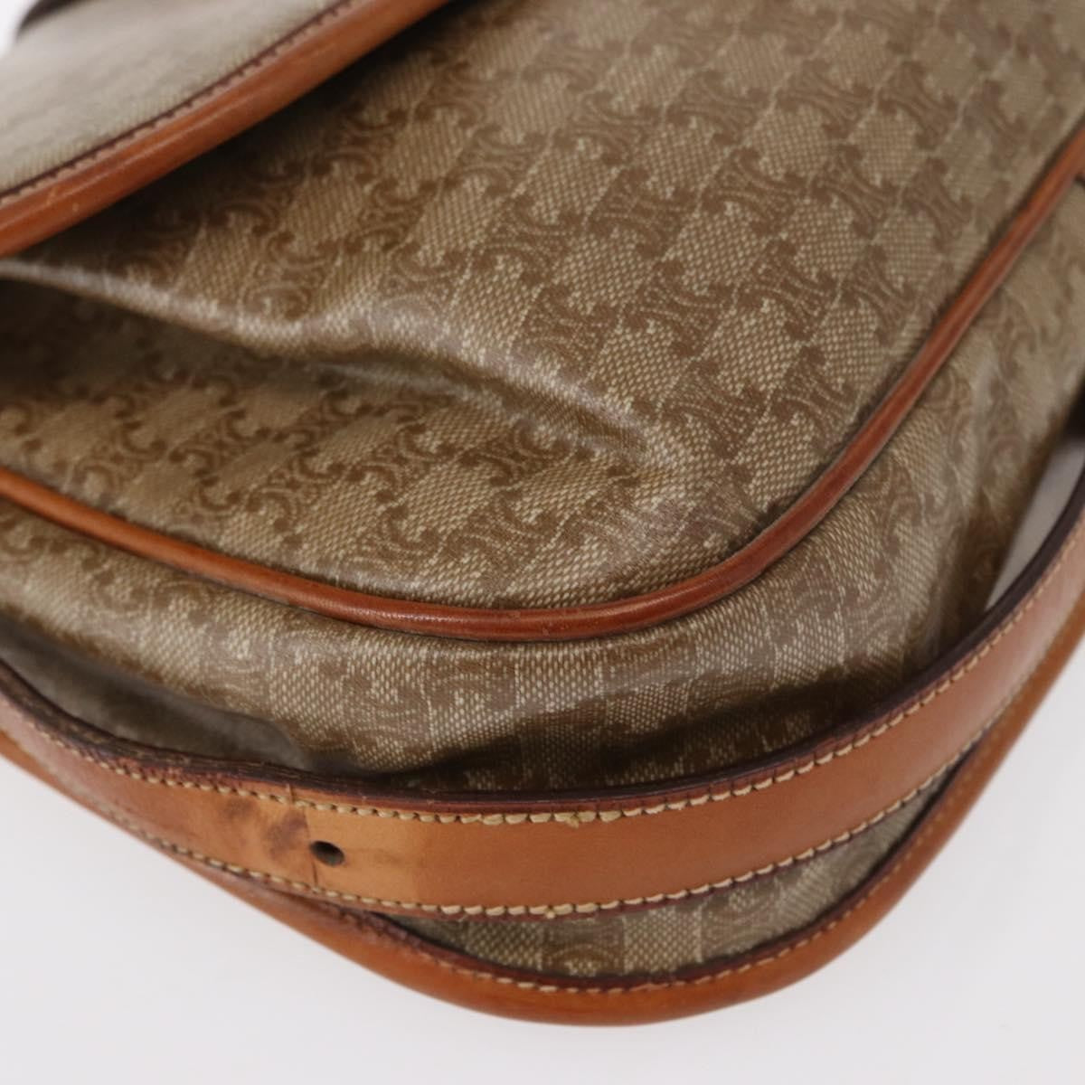 Celine CELINE Macadam Canvas Shoulder Bag PVC Beige Gold Authentic ka119