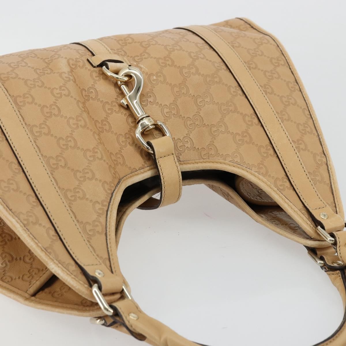 Gucci GUCCI GG Canvas Guccissima Jackie Bag Leather Gold Beige 203494 Authentic ep14099