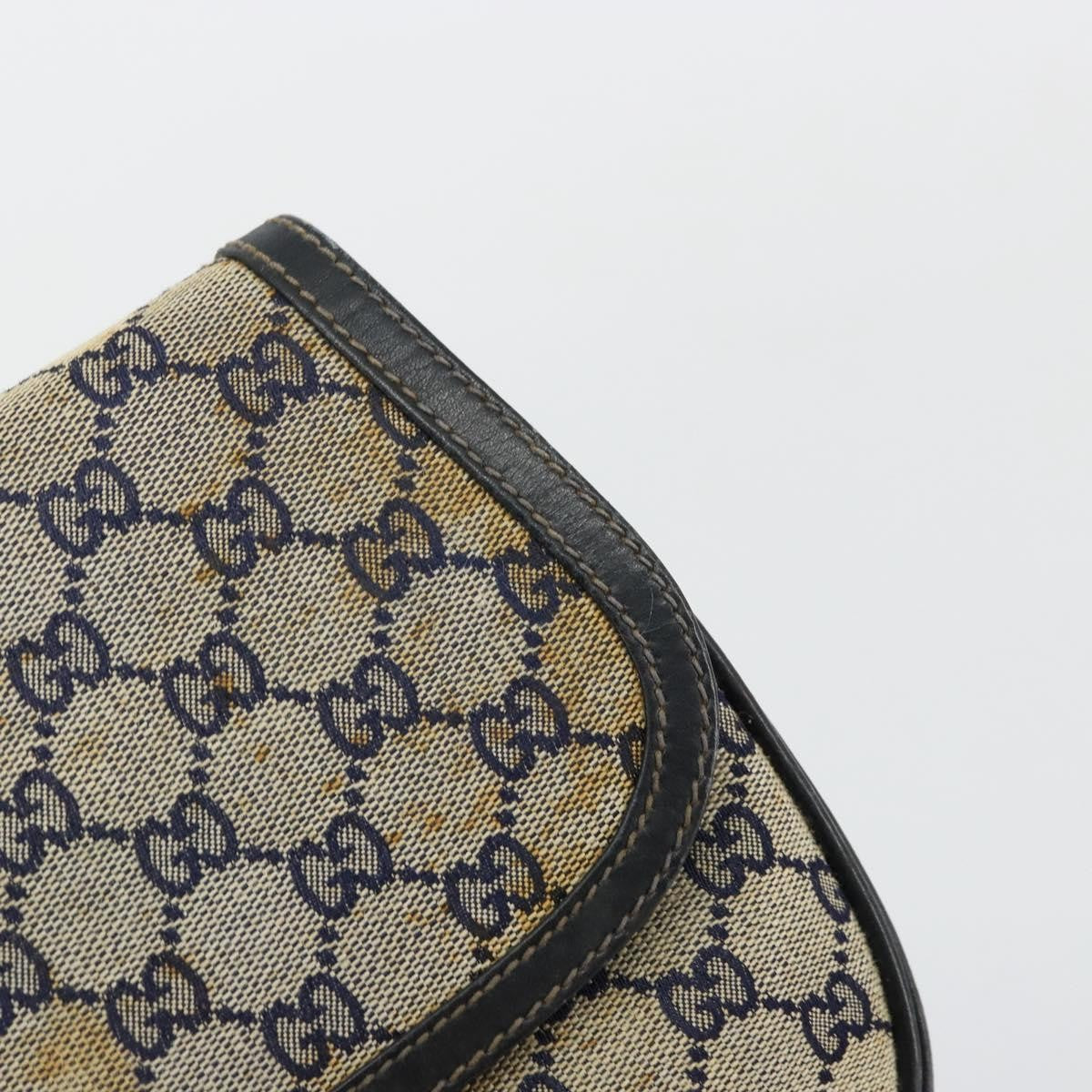 Gucci GUCCI GG Canvas Shoulder Bag Beige Navy Gold Authentic 92734