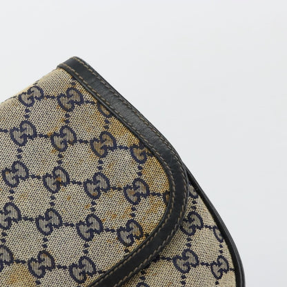 Gucci GUCCI GG Canvas Shoulder Bag Beige Navy Gold Authentic 92734