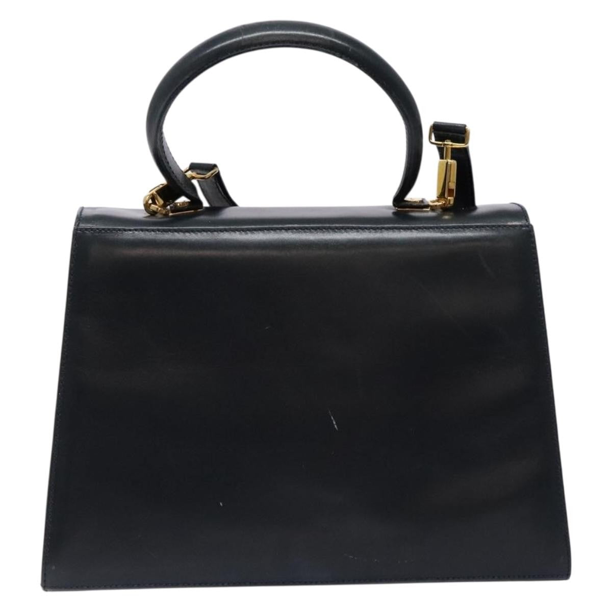 Salvatore Ferragamo Salvatore Ferragamo Gancini Hand Bag Leather 2way Navy Gold Authentic 133776