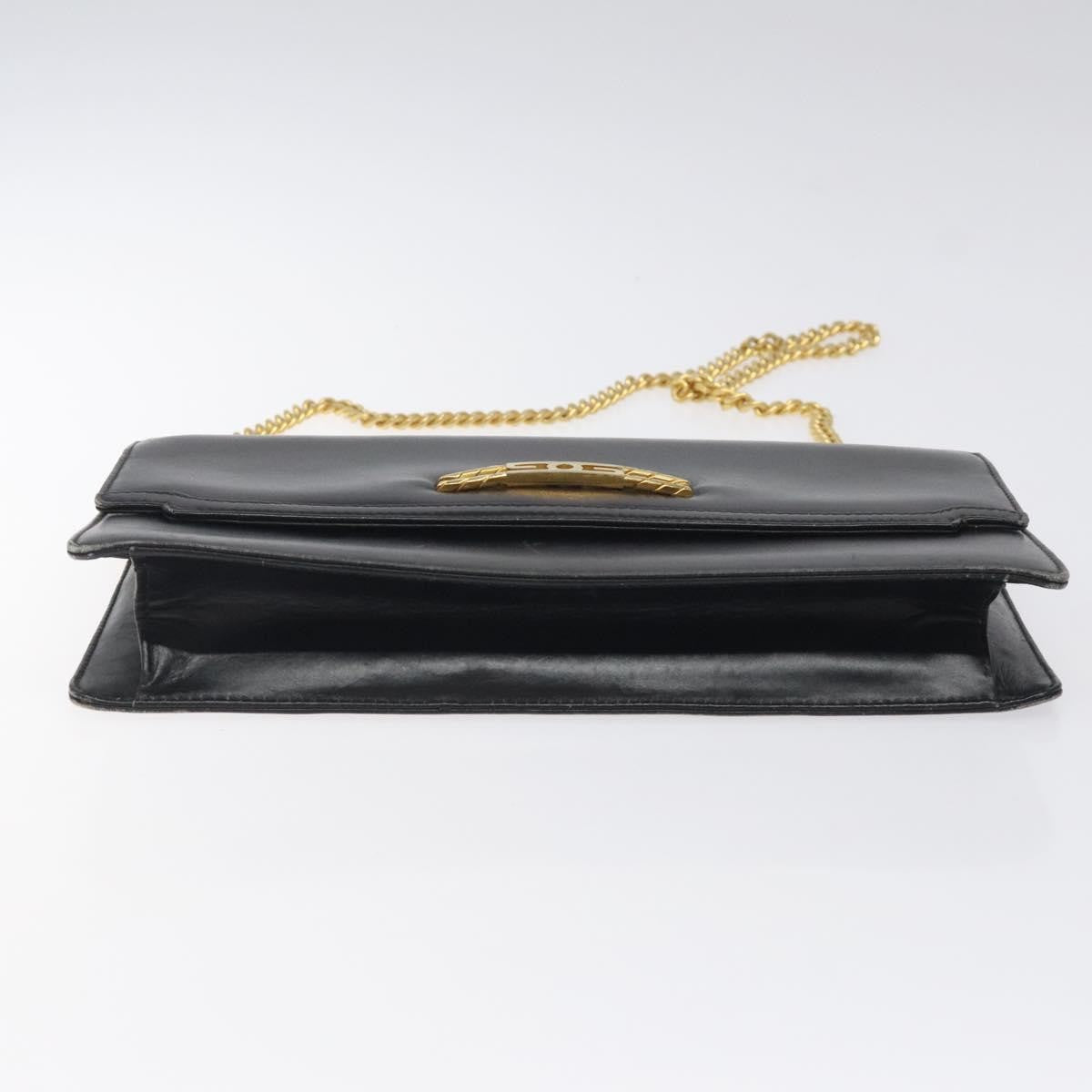 Gucci GUCCI Chain Shoulder Bag Leather Black Gold Authentic 121927