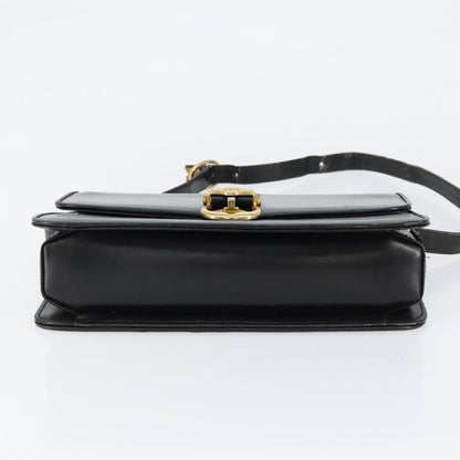 Gucci GUCCI Web Sherry Line Shoulder Bag Leather Black Gold Authentic SW1764
