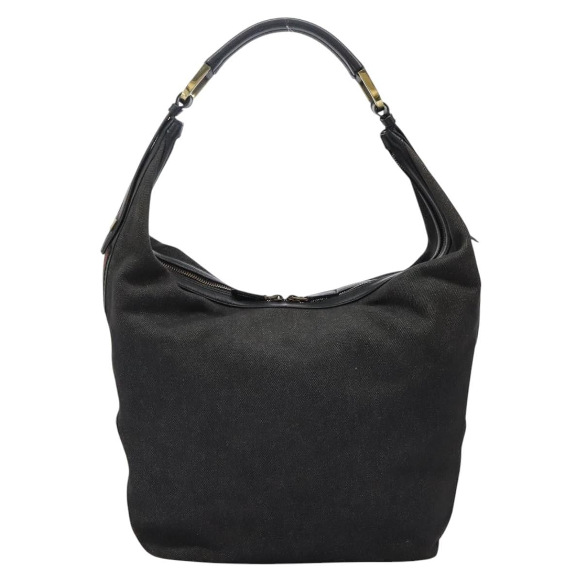 Gucci GUCCI Web Sherry Line Shoulder Bag Denim Black Red Green 73884 Authentic am8160