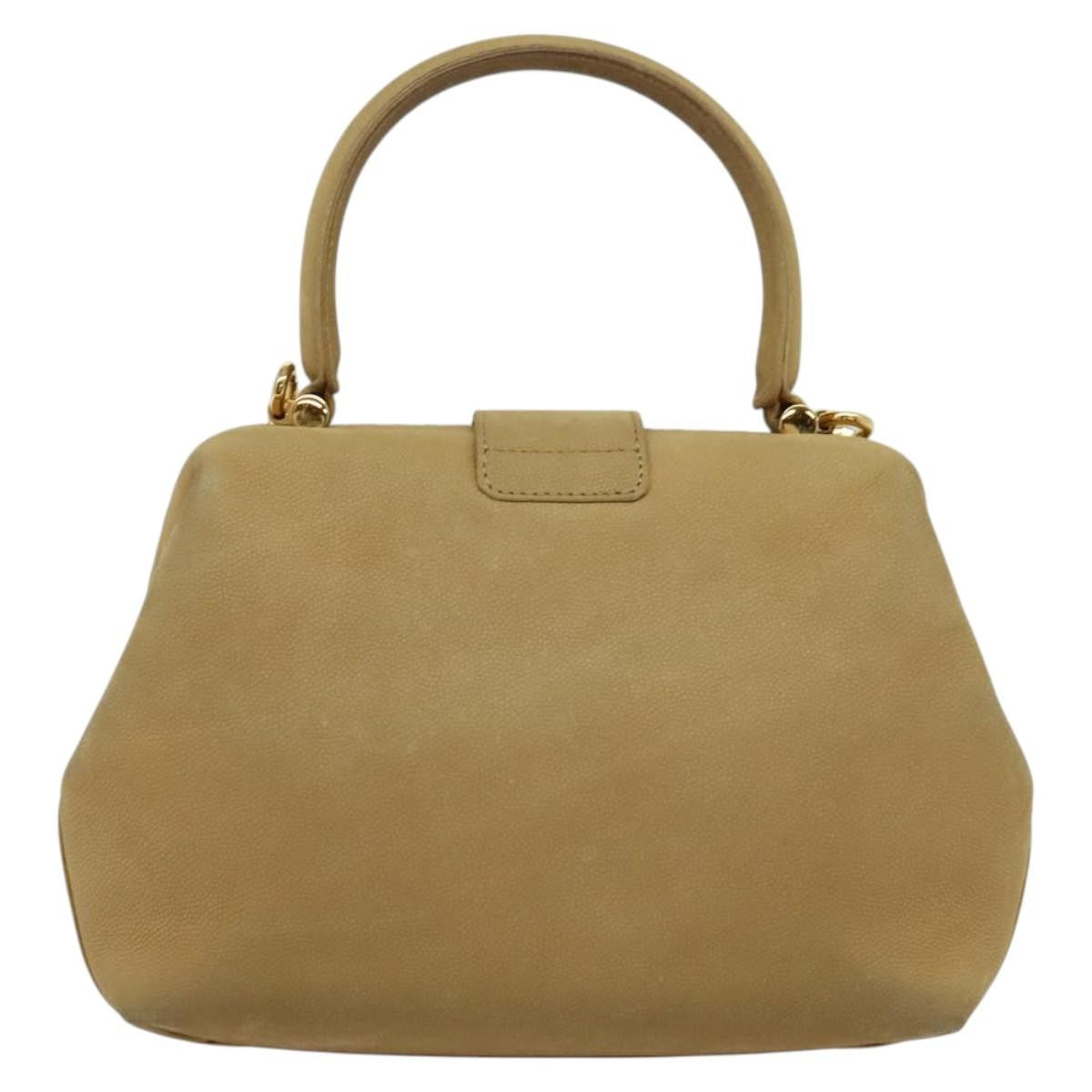 Celine CELINE Hand Bag Leather 2way Beige Gold Authentic sw1099