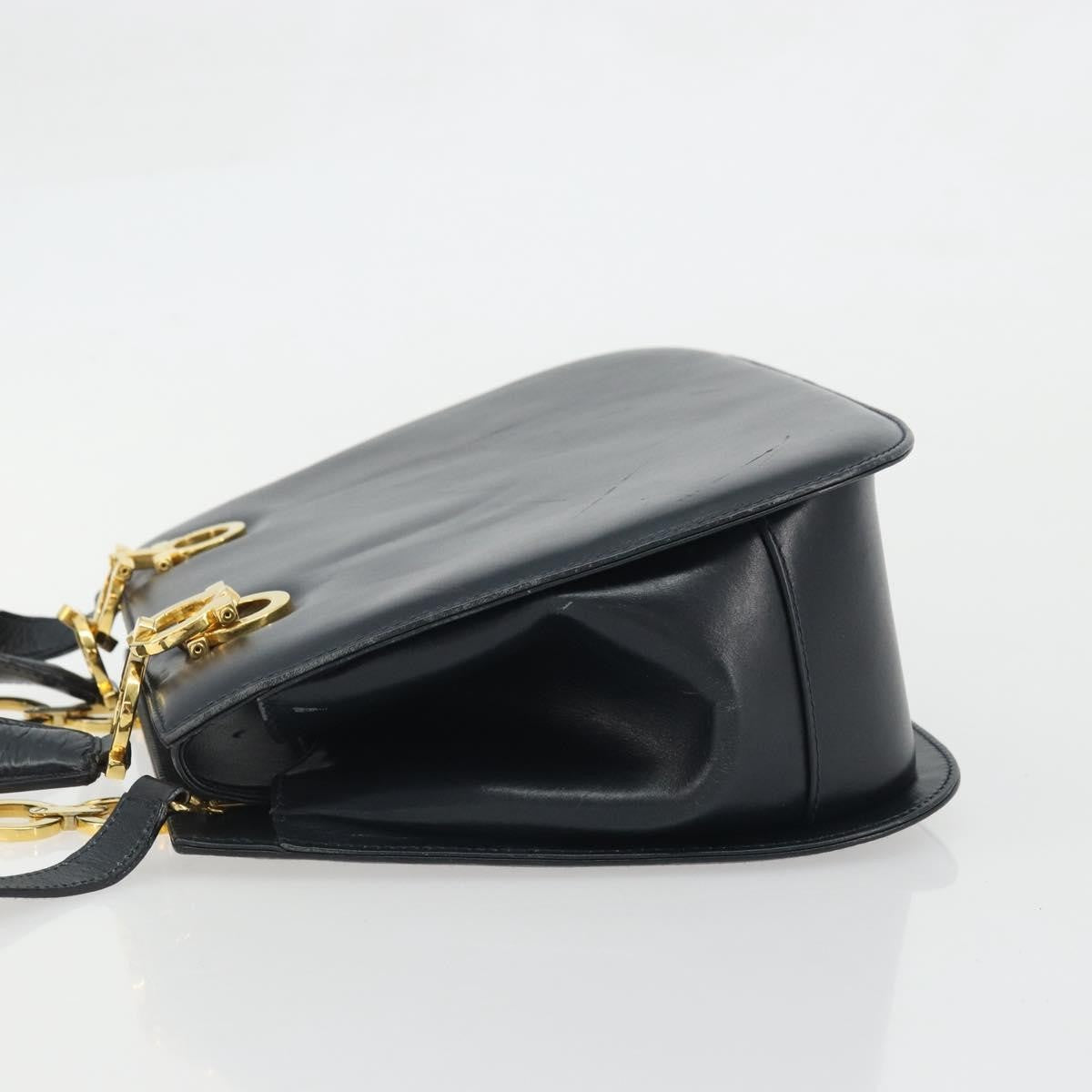 Salvatore Ferragamo Salvatore Ferragamo Gancini Hand Bag Leather 2way Navy Gold Authentic ARZ896