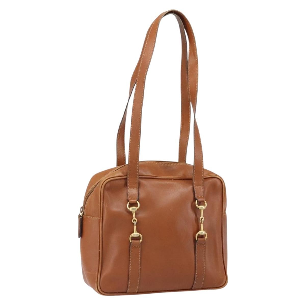 Gucci GUCCI Hand Bag Leather Brown Gold Authentic ep13246