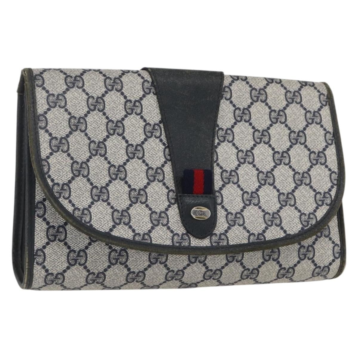 Gucci GUCCI GG Supreme Sherry Line Clutch Bag PVC Navy Gold 89 01 030 Authentic 167905