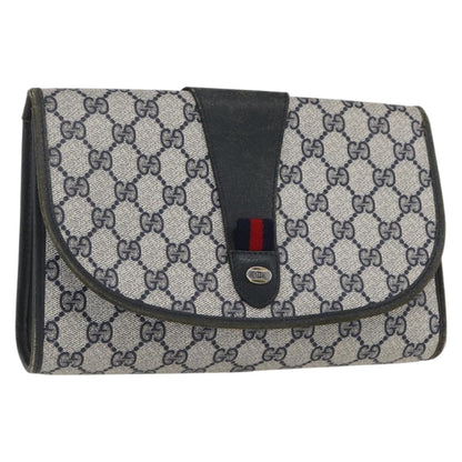 Gucci GUCCI GG Supreme Sherry Line Clutch Bag PVC Navy Gold 89 01 030 Authentic 167905