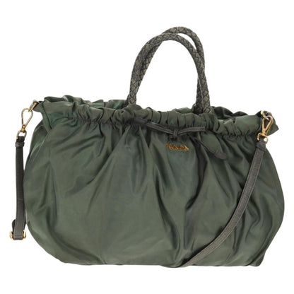 Prada PRADA Hand Bag Nylon 2way Green Gold Authentic 157145