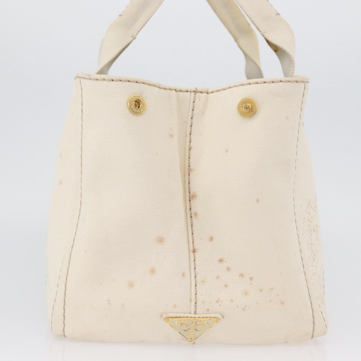 Prada PRADA Canapa MM Hand Bag Denim White Gold Authentic BSZ344