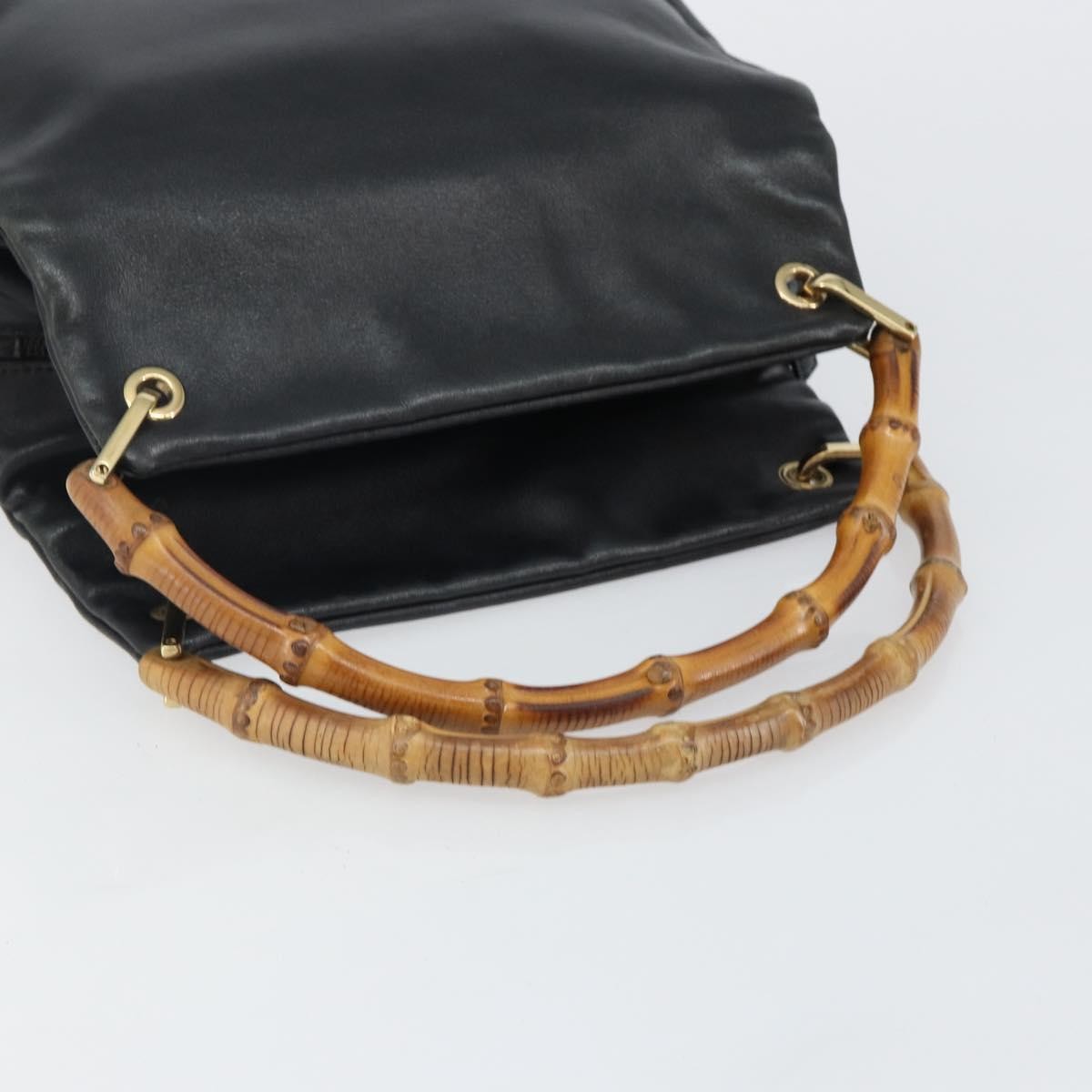 Gucci GUCCI Bamboo Hand Bag Leather Black Gold 000 2865 0575 Authentic 143348
