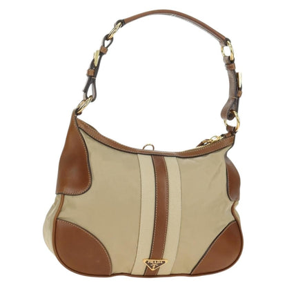 Prada PRADA Hand Bag Nylon Leather Beige Gold Authentic am11645A