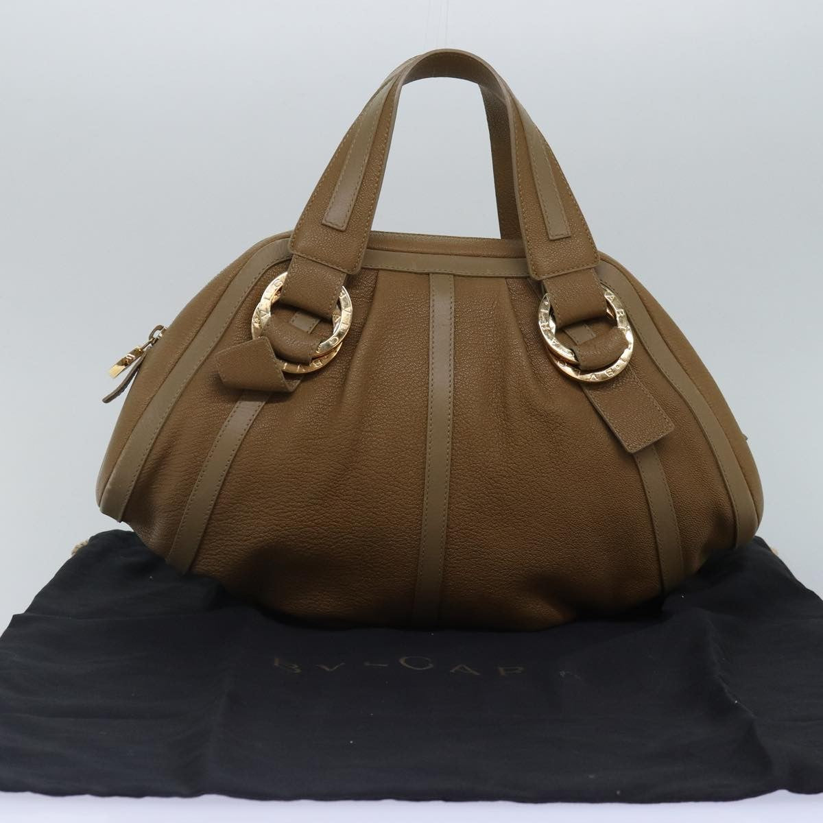 Bvlgari BVLGARI Hand Bag Leather Beige Gold Authentic yk14360