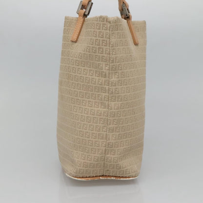 Fendi FENDI Zucchino Canvas Hand Bag Nylon Beige Silver Authentic bs26890