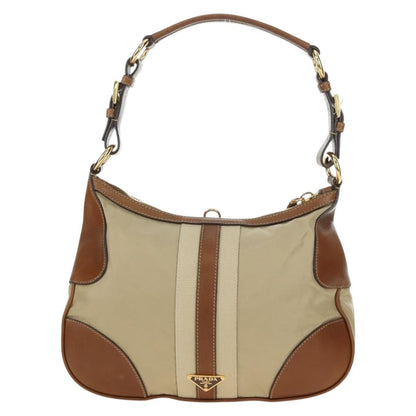 Prada PRADA Hand Bag Nylon Leather Beige Gold Authentic am11645A