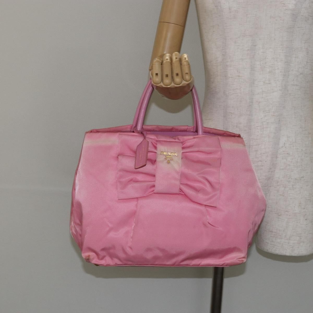 Prada PRADA Hand Bag Nylon Pink Gold Authentic 146881