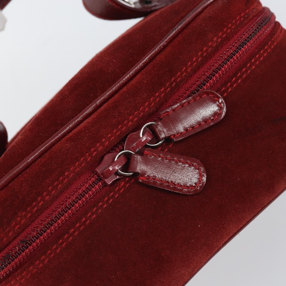 Gucci GUCCI Horsebit Vanity Bag Hand Bag Suede Red Gold 032 1705 0141 Authentic yk19984