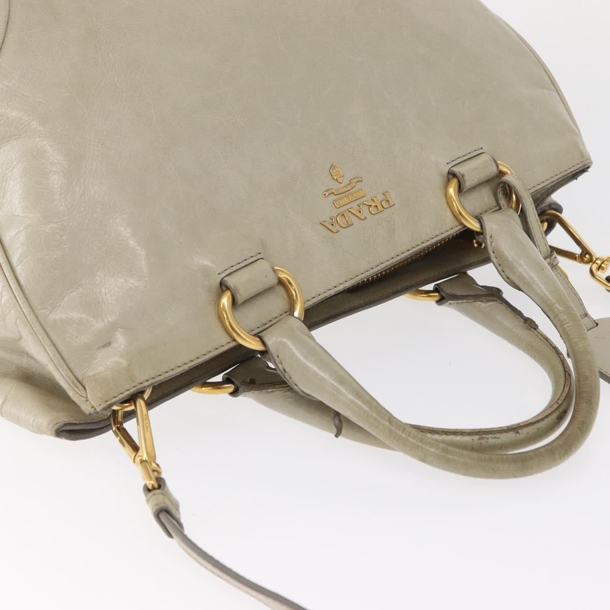 Prada PRADA Hand Bag Leather 2way Beige Gold Authentic ka1369