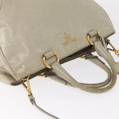 Prada PRADA Hand Bag Leather 2way Beige Gold Authentic ka1369