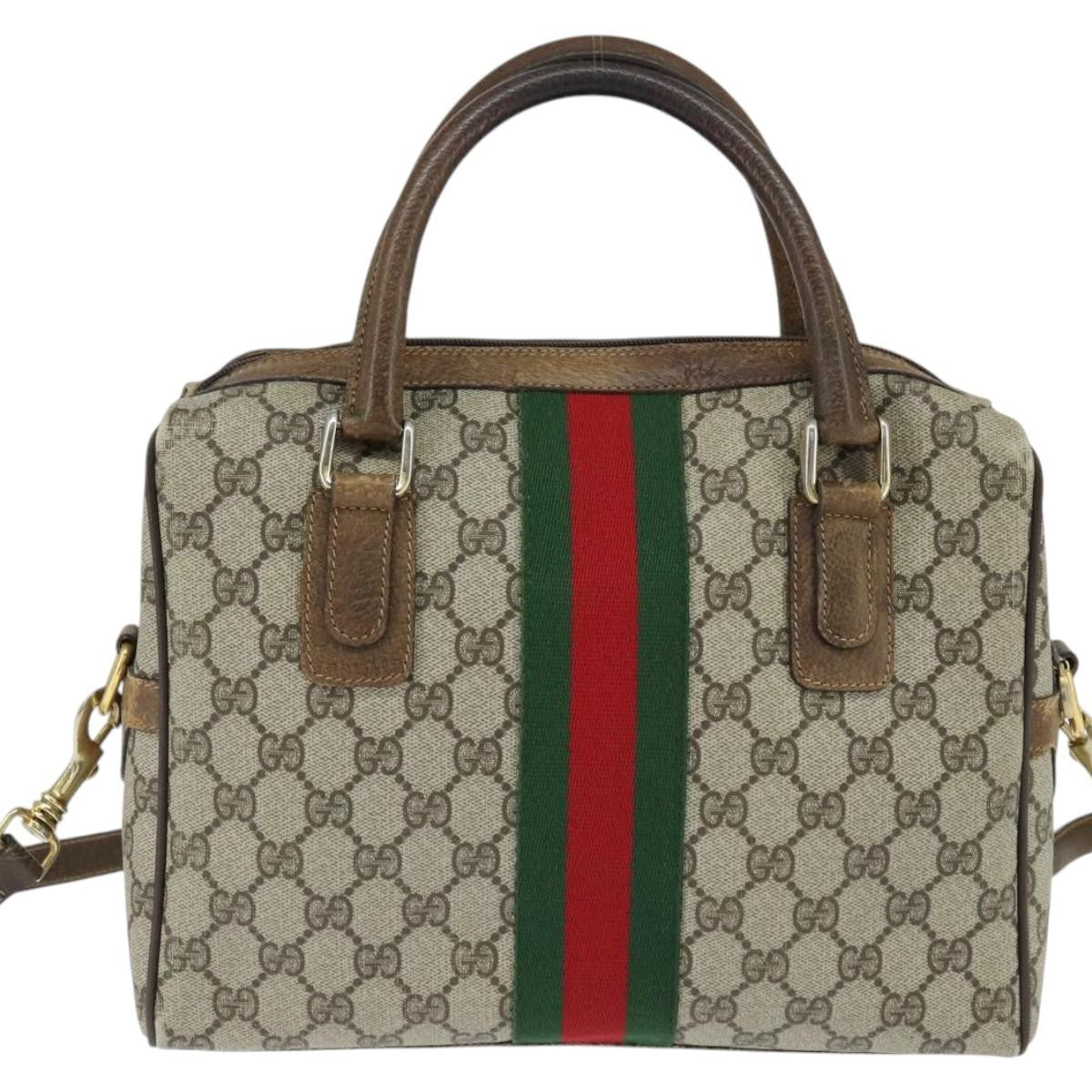 Gucci GUCCI GG Supreme Web Sherry Line Hand Bag PVC 2way Beige 67 02 3839 Authentic 148415