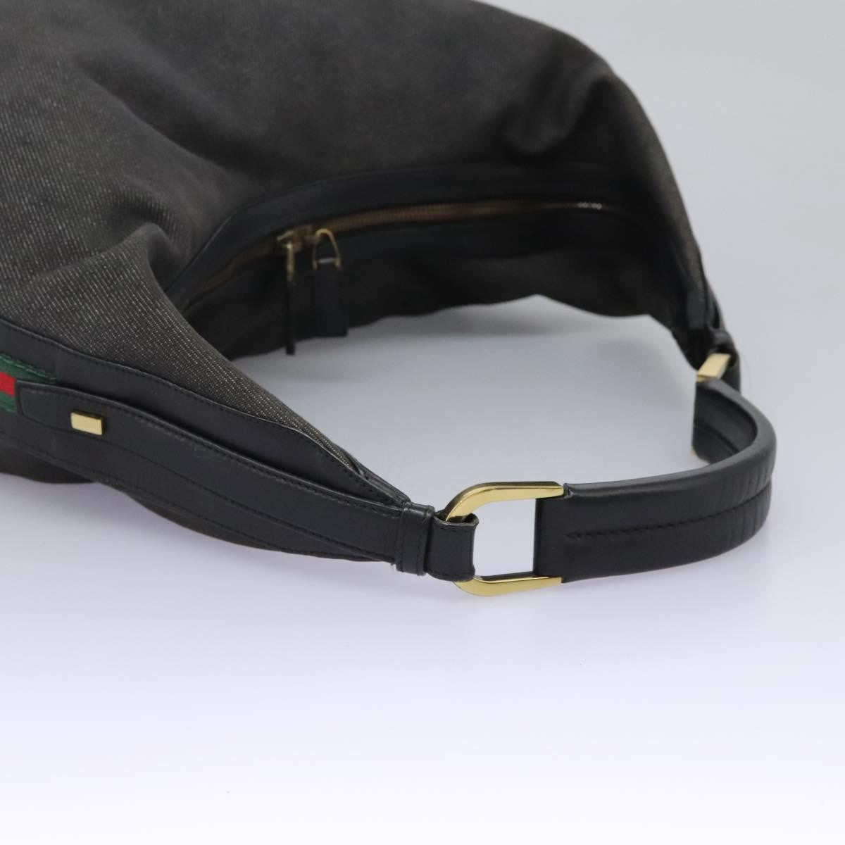 Gucci GUCCI Web Sherry Line Shoulder Bag Denim Black Red Green 73884 Authentic am8160