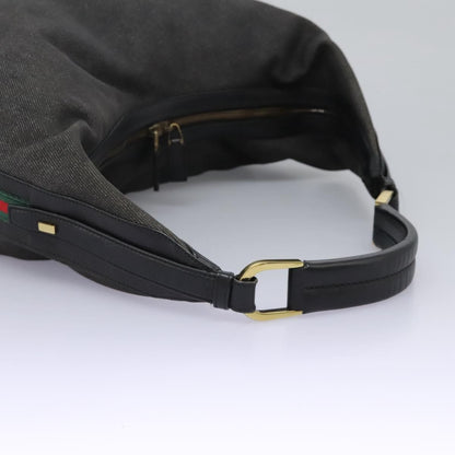 Gucci GUCCI Web Sherry Line Shoulder Bag Denim Black Red Green 73884 Authentic am8160