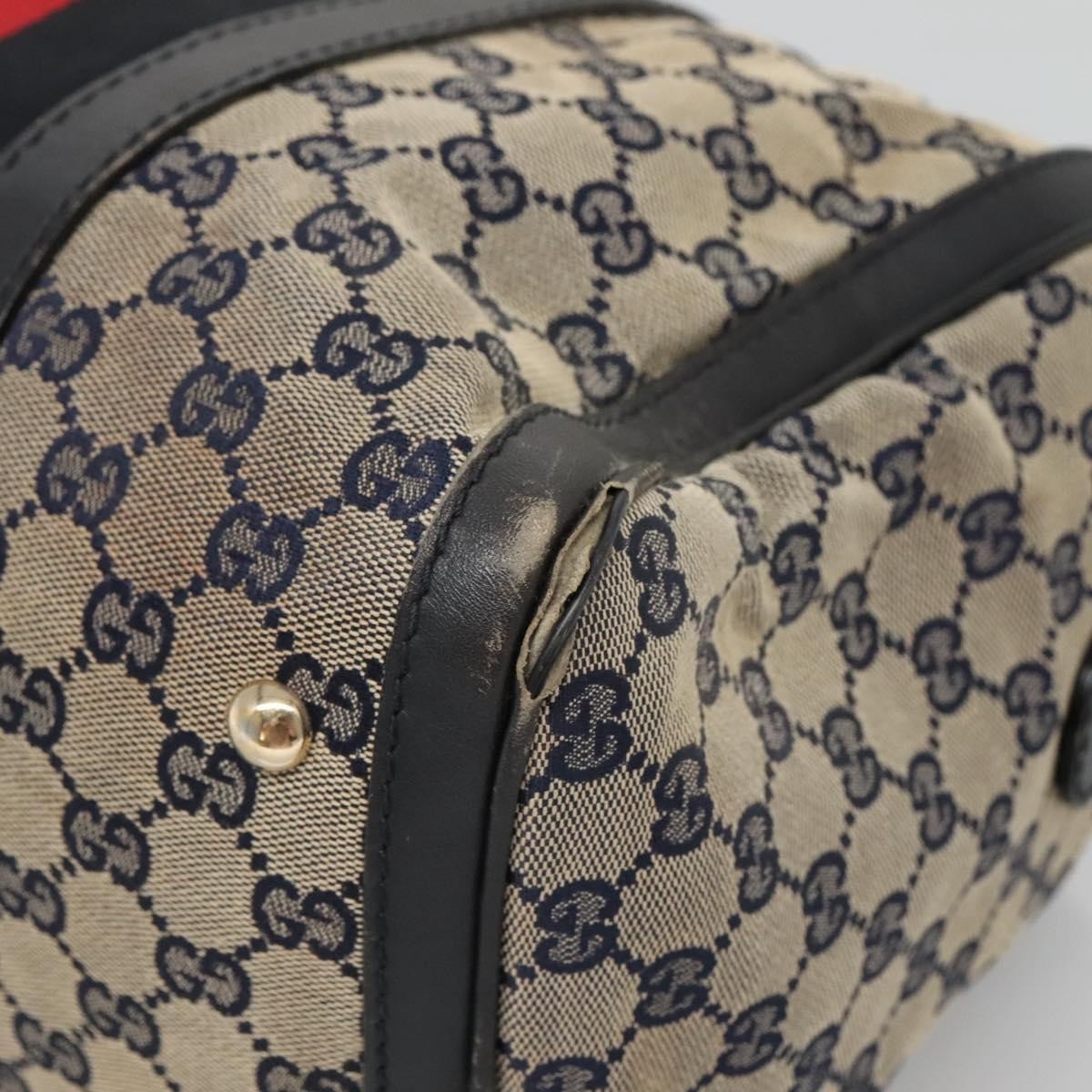 Gucci GUCCI GG Canvas Sherry Line Hand Bag PVC Navy Gold 247205 Authentic 131724