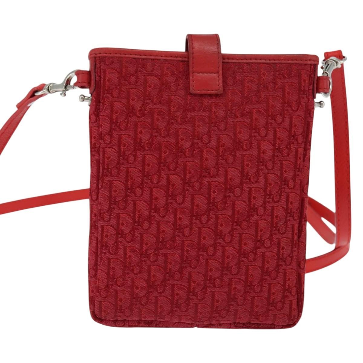 Dior Christian Dior Trotter Canvas Shoulder Bag Red Silver Authentic 147558