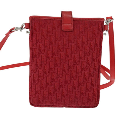 Dior Christian Dior Trotter Canvas Shoulder Bag Red Silver Authentic 147558