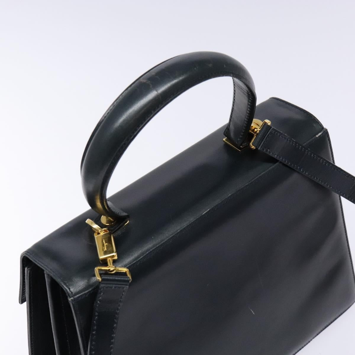 Salvatore Ferragamo Salvatore Ferragamo Gancini Hand Bag Leather 2way Navy Gold Authentic 133776