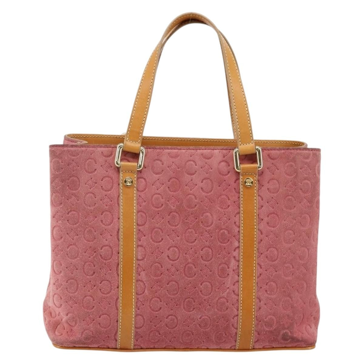 Celine CELINE C Macadam Canvas Hand Bag Suede Pink Gold Authentic bs29469