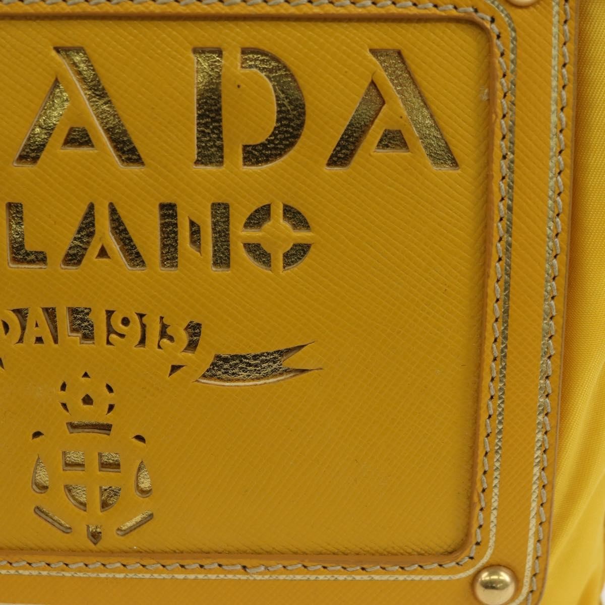 Prada PRADA Chain Shoulder Bag Nylon Leather Yellow Gold Authentic 143507