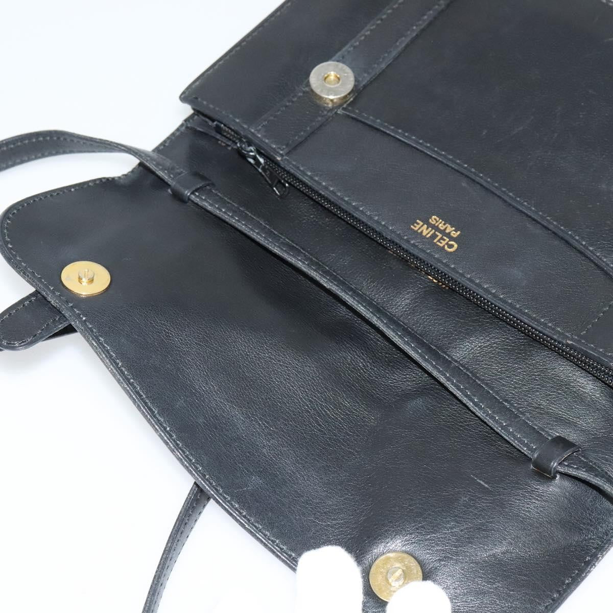 Celine CELINE Shoulder Bag Leather Black Gold Authentic 126895