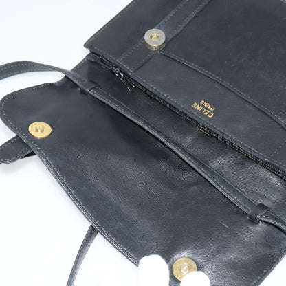 Celine CELINE Shoulder Bag Leather Black Gold Authentic 126895