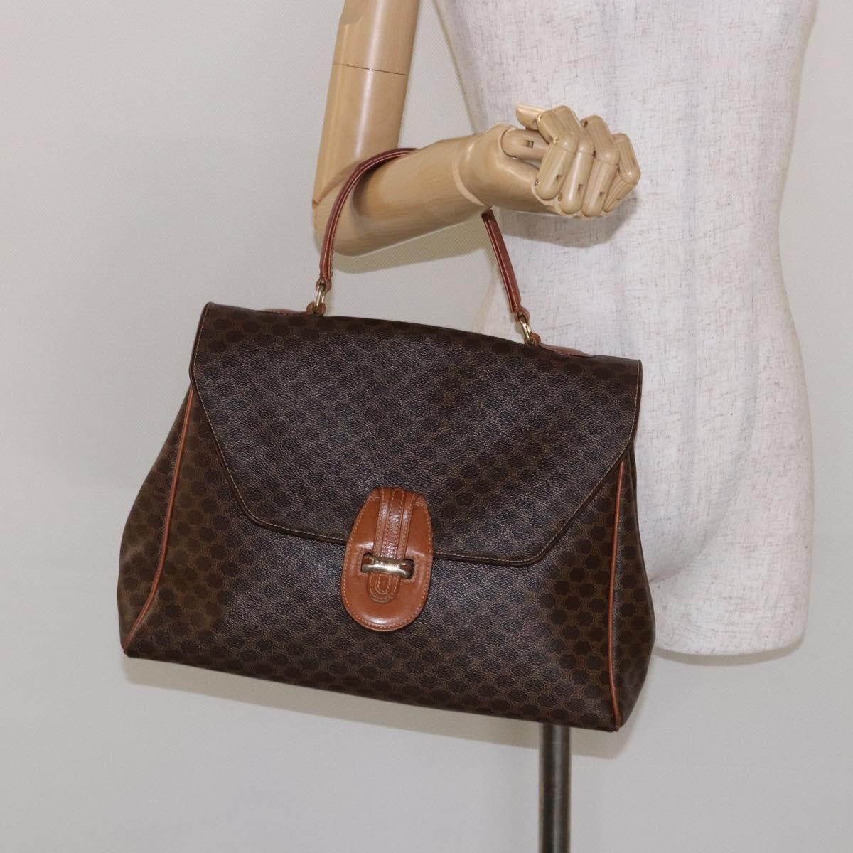 Celine CELINE Macadam Canvas Hand Bag PVC Leather Brown Gold Authentic bs28733