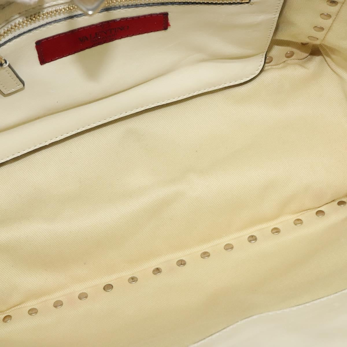 Valentino VALENTINO Studs Tote Bag Leather White Gold Authentic BA3903