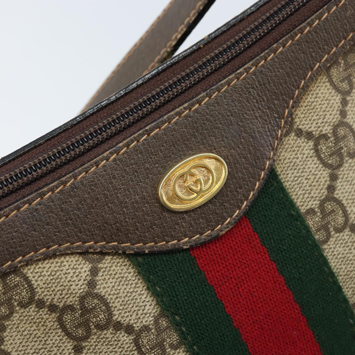 Gucci GUCCI Web Sherry Line GG Supreme Shoulder Bag PVC Beige Gold 010 378 Authentic 172377