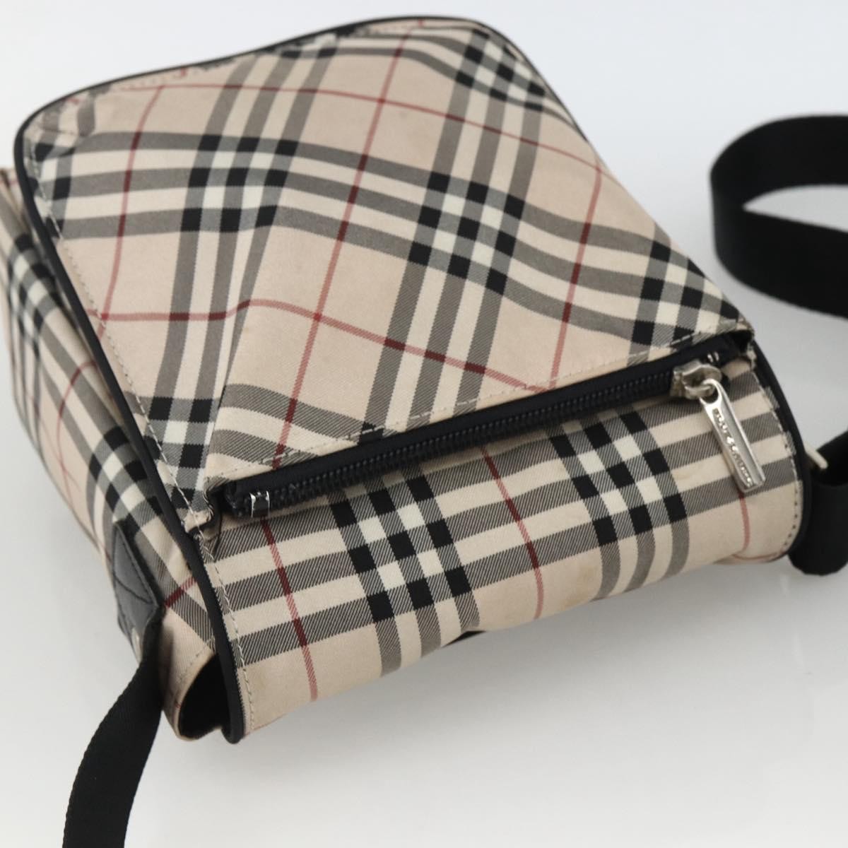Burberry BURBERRY Nova Check Blue Label Shoulder Bag Nylon Beige Silver Authentic 173694