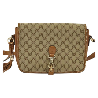 Gucci GUCCI GG Canvas Shoulder Bag Beige Gold 257024 Authentic BA2928