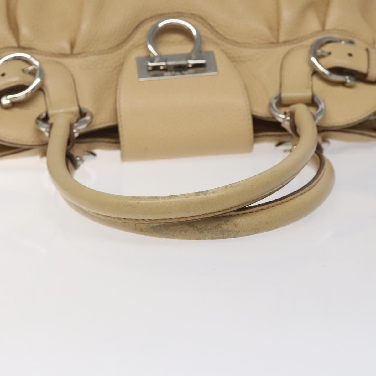 Salvatore Ferragamo Salvatore Ferragamo Gancini Shoulder Bag Leather Beige Silver Authentic EC551