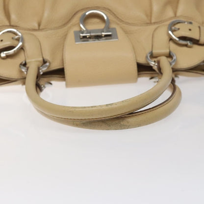 Salvatore Ferragamo Salvatore Ferragamo Gancini Shoulder Bag Leather Beige Silver Authentic EC551