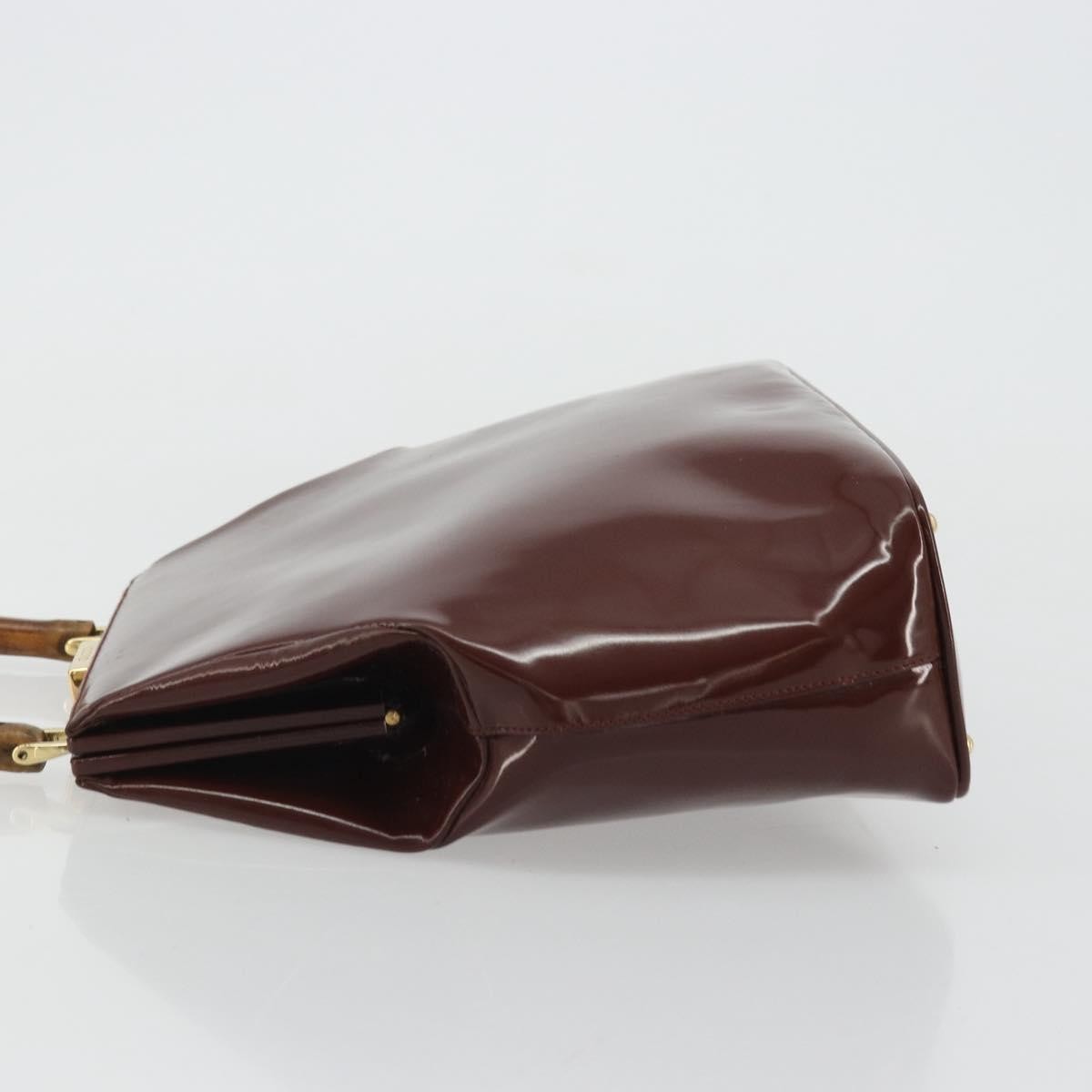 Gucci GUCCI Bamboo Hand Bag Patent leather Brown Gold 000 781 0295 Authentic 175307