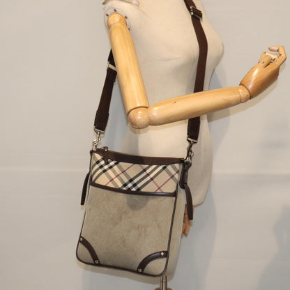 Burberry BURBERRY Nova Check Shoulder Bag Nylon Leather Gray Beige Silver Authentic 92799