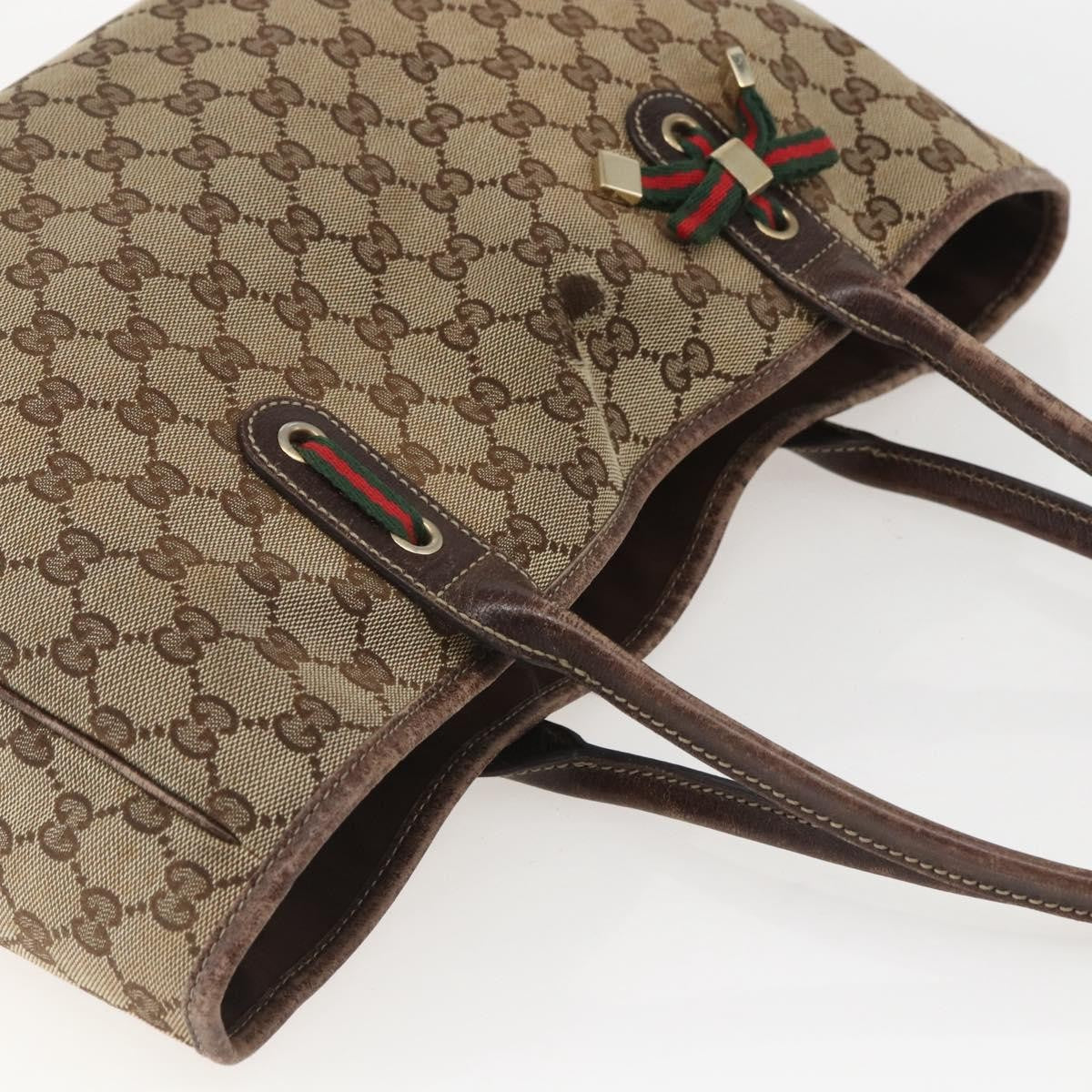 Gucci GUCCI GG Canvas Web Sherry Line Tote Bag Beige Red 163805 Authentic 160574
