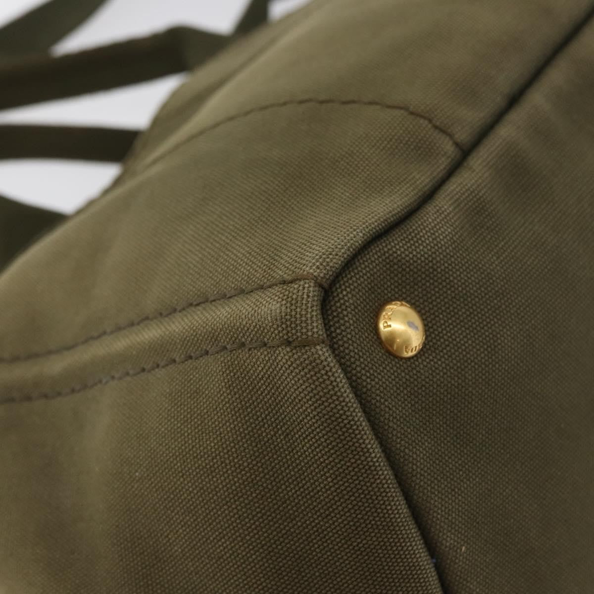 Prada PRADA Canapa MM Hand Bag Canvas 2way Khaki Gold Authentic ti3829