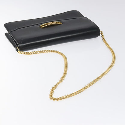 Gucci GUCCI Chain Shoulder Bag Leather Black Gold Authentic 121927