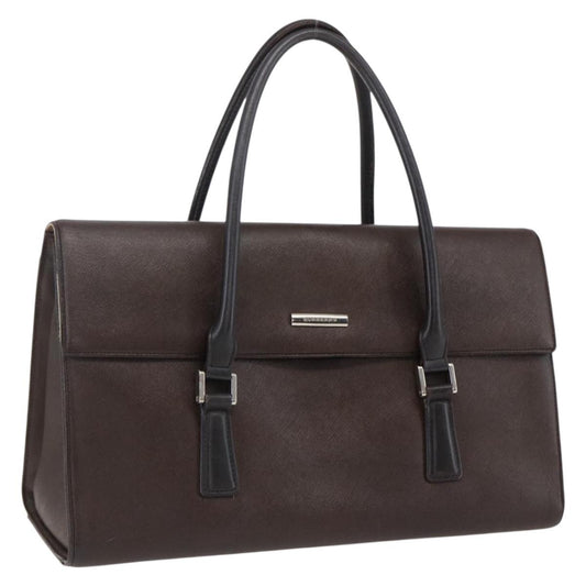 Burberry BURBERRY Hand Bag Leather Brown Silver Authentic BA10747